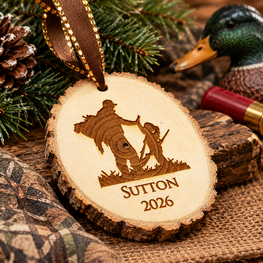 Personalized Hunting Christmas Ornament – Engraved Wood Slice