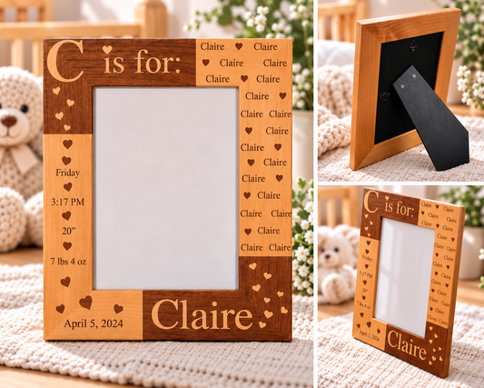 Personalized Baby Birth Stats Photo Frame with Name & Initial
