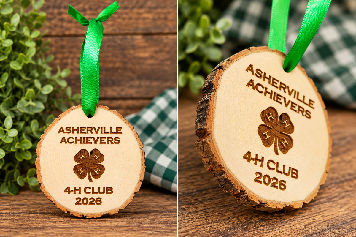 Personalized 4-H Club Wood Slice Christmas Ornament