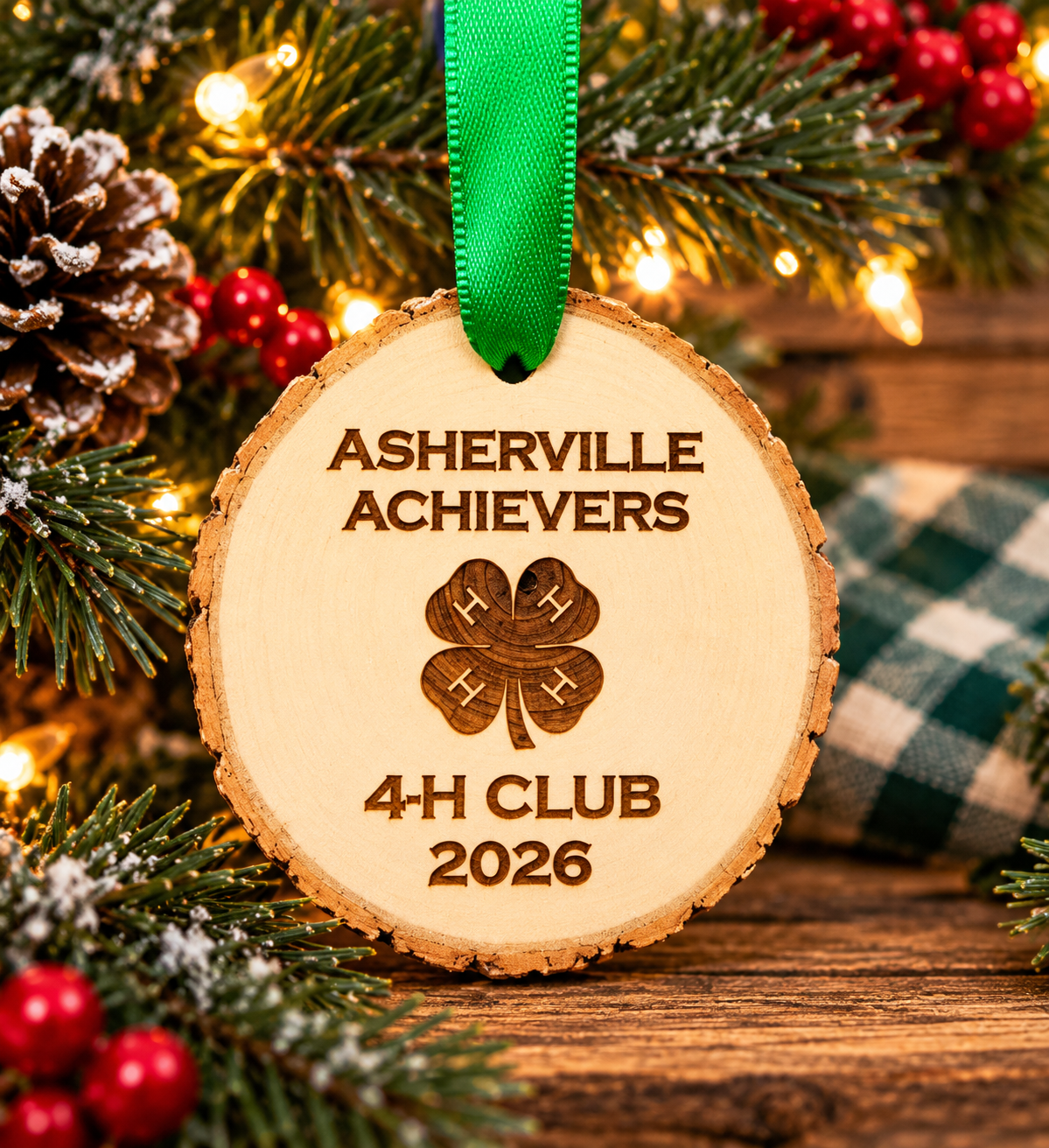 Personalized 4-H Club Wood Slice Christmas Ornament