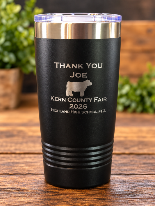 Personalized Engraved Tumbler, Custom Livestock Show Gift, 20 oz Stainless Steel Cup