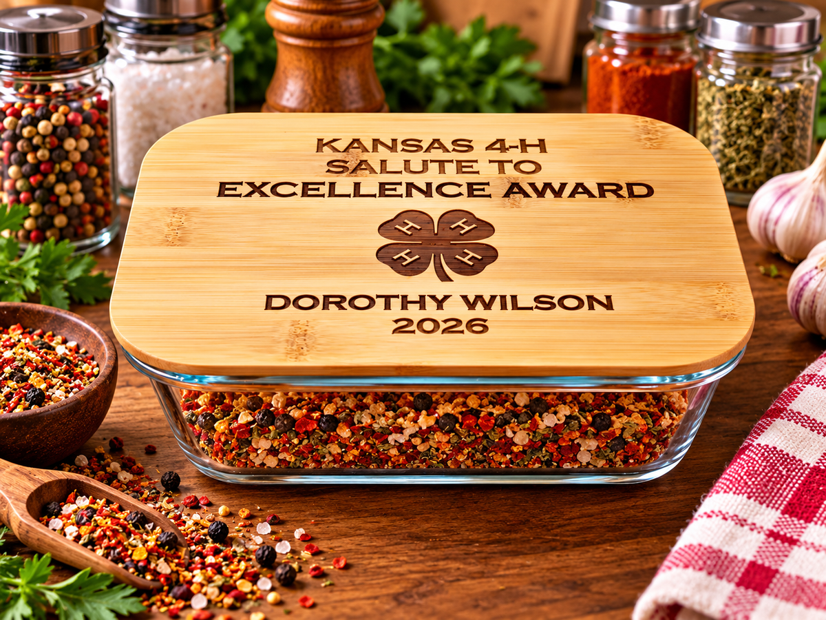 Personalized 4-H Award Glass Dish with Engraved Bamboo Lid