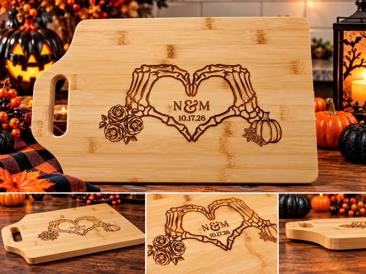 Personalized Halloween Skeleton Heart Cutting Board