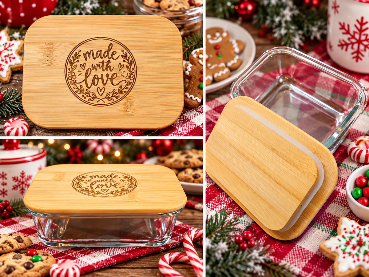 Personalized Glass Snack Dish with Engraved Bamboo Lid
