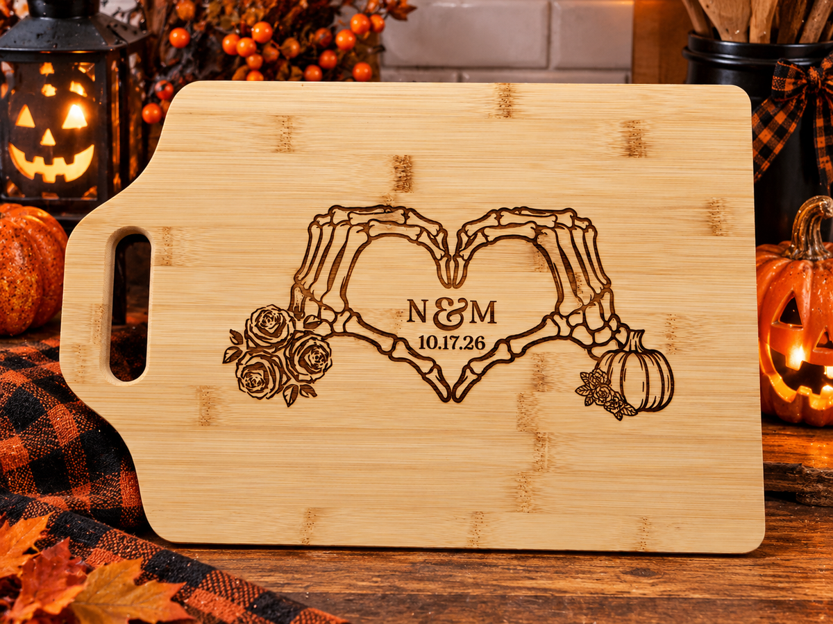 Personalized Halloween Skeleton Heart Cutting Board