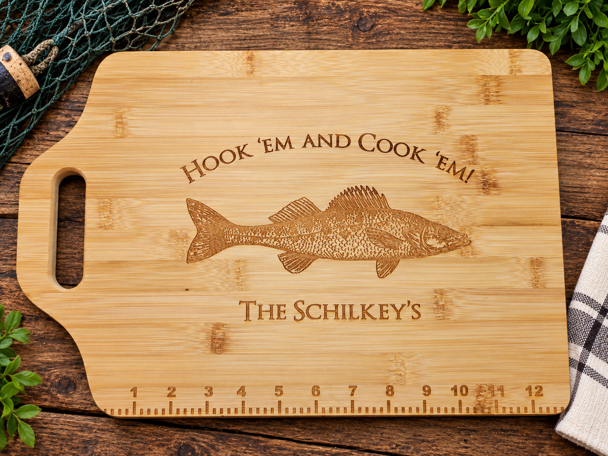 Personalized Walleye Fishing Cutting Board – Hook ’Em and Cook ’Em