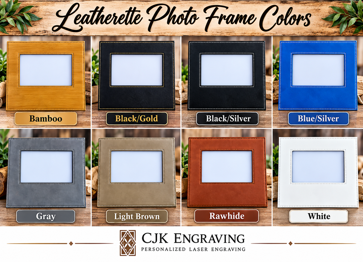 Eight leatherette photo frame color choices
