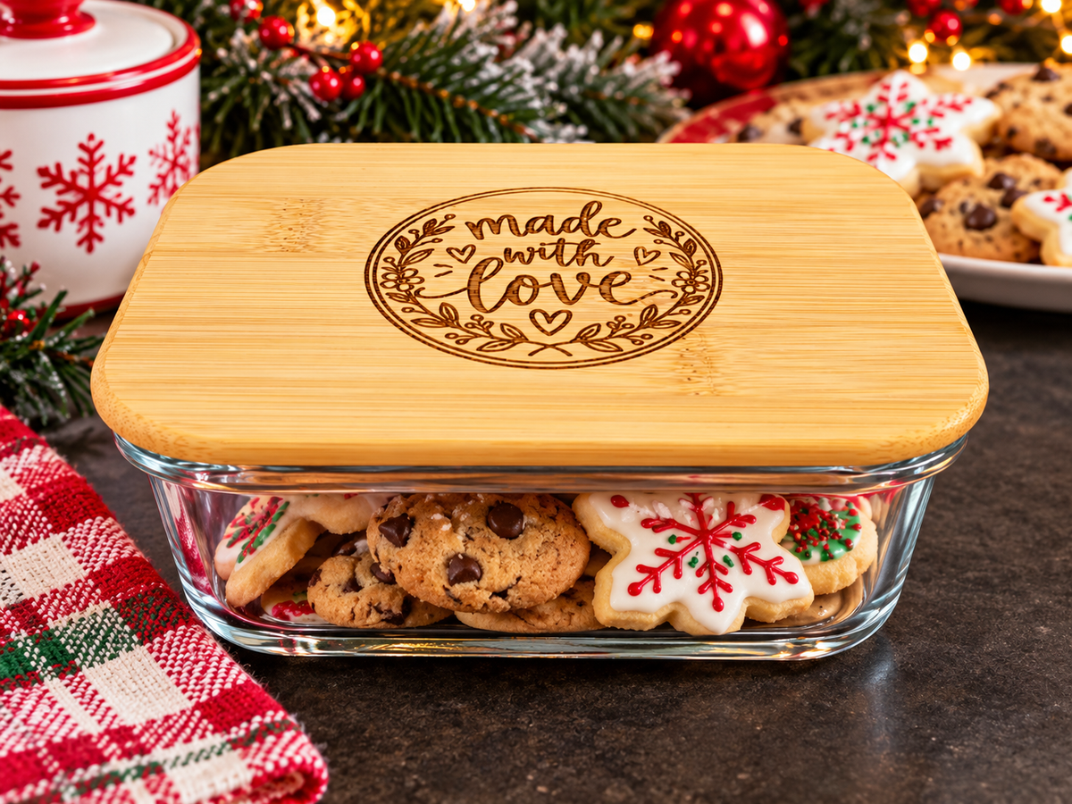 Personalized Glass Snack Dish with Engraved Bamboo Lid