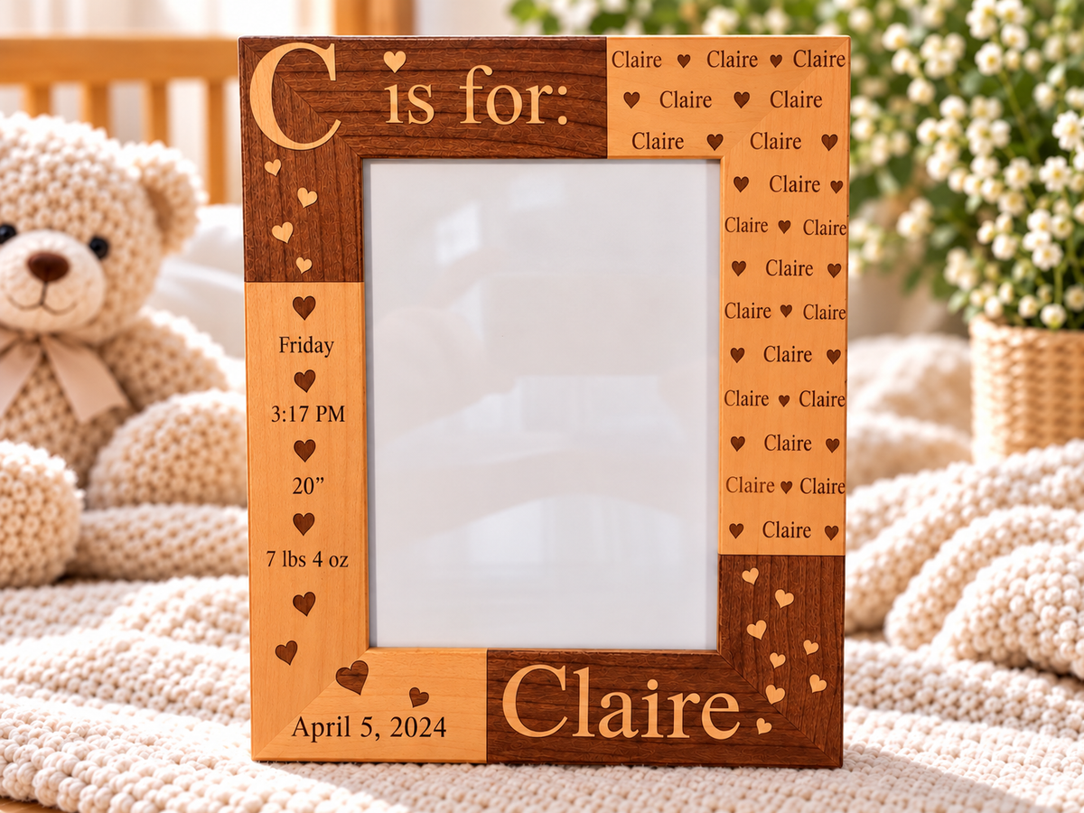 Personalized Baby Birth Stats Photo Frame with Name & Initial