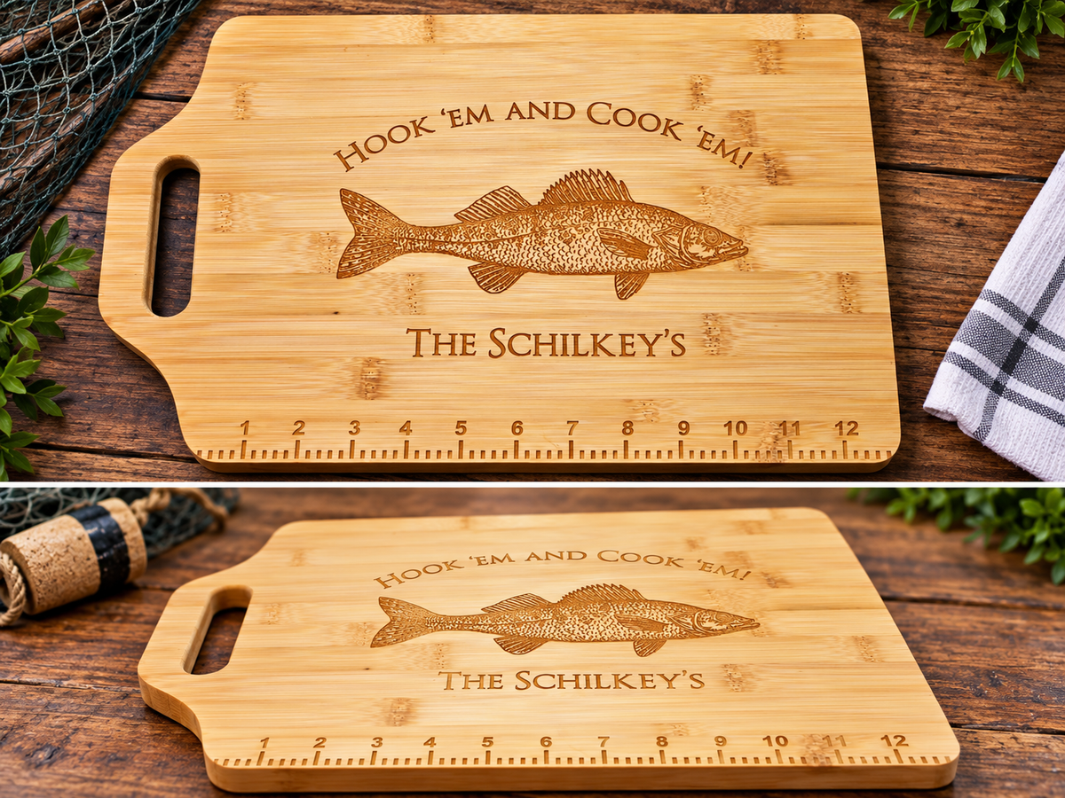 Personalized Walleye Fishing Cutting Board – Hook ’Em and Cook ’Em