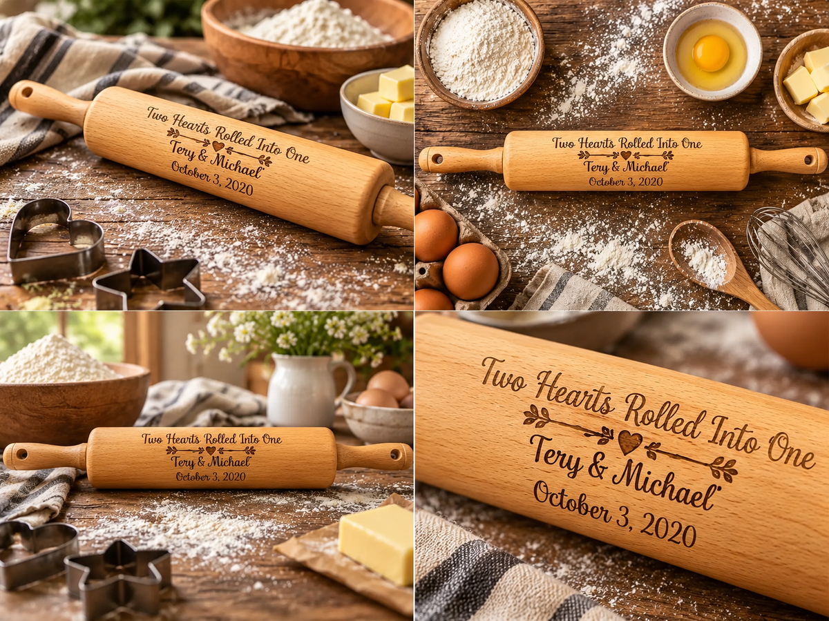 Personalized Wedding Rolling Pin | Two Hearts Rolled Into One