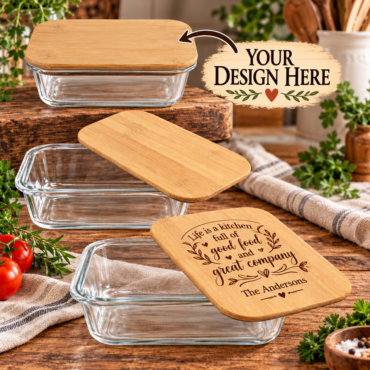 Personalized 4-H Award Glass Dish with Engraved Bamboo Lid