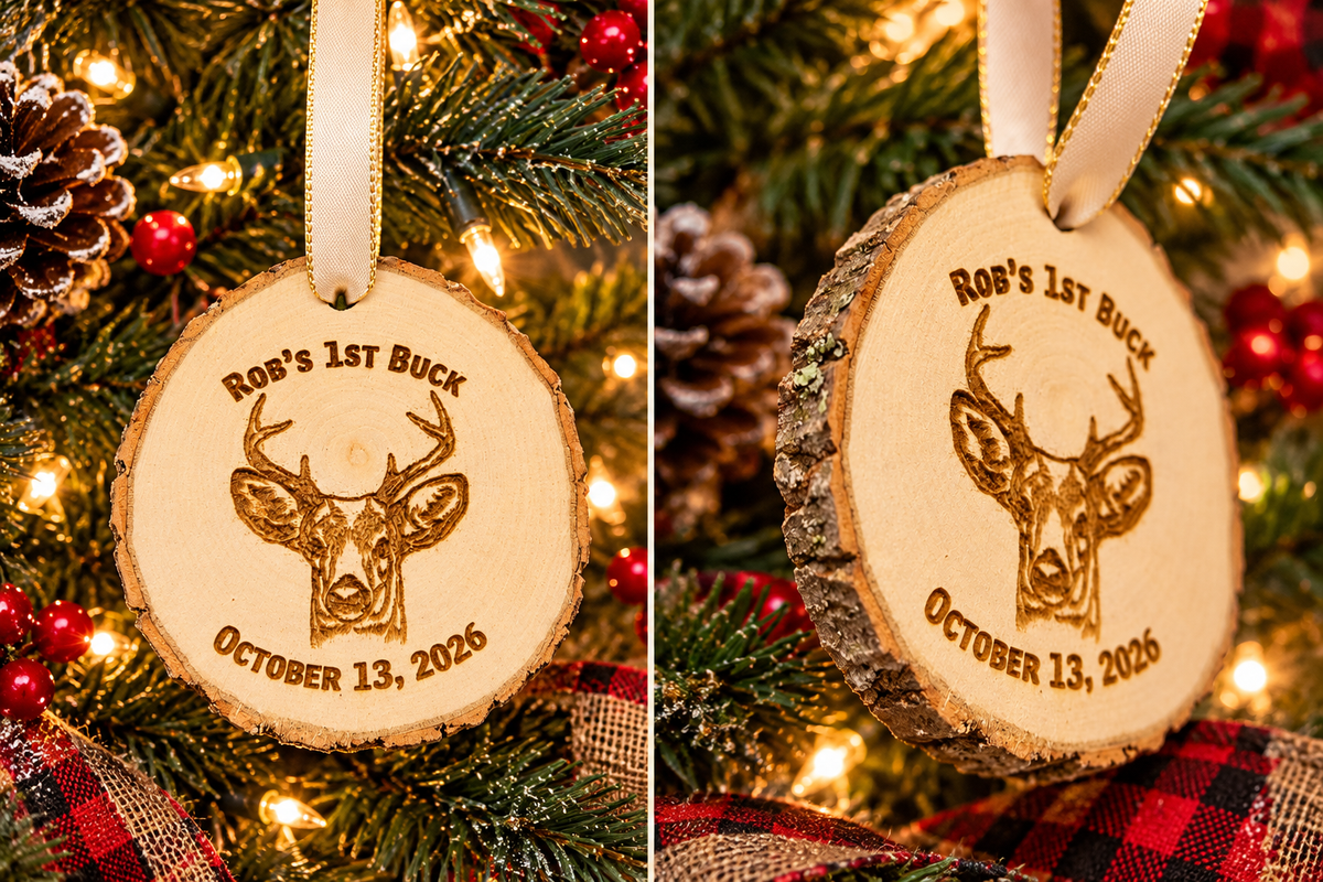 Personalized Buck Deer Wood Slice Christmas Ornament