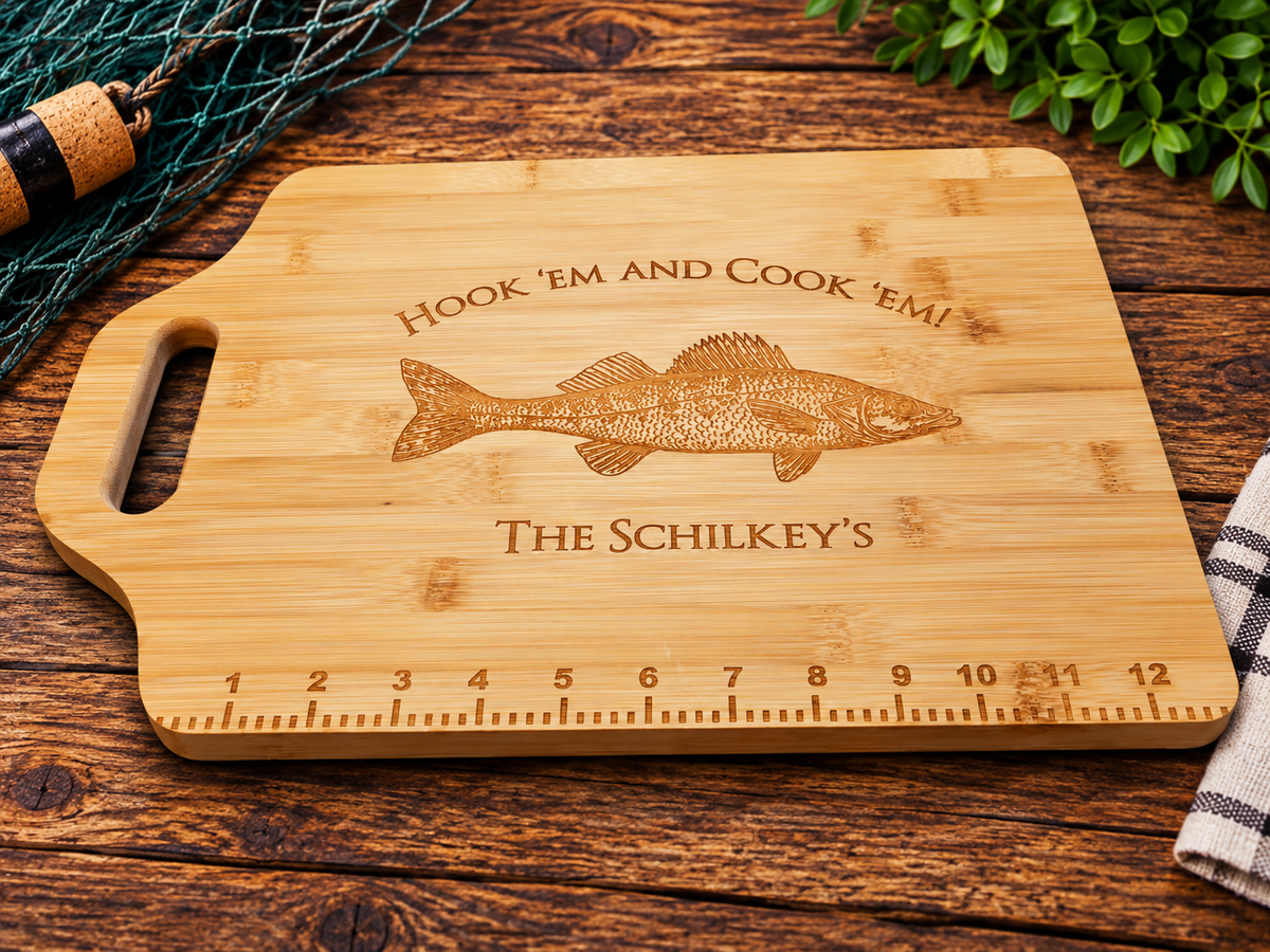 Personalized Walleye Fishing Cutting Board – Hook ’Em and Cook ’Em